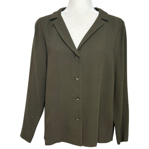 Eileen Fisher Olive Green Button-Down Blazer Jacket - Oversized - Size Small - Picture 1 of 6